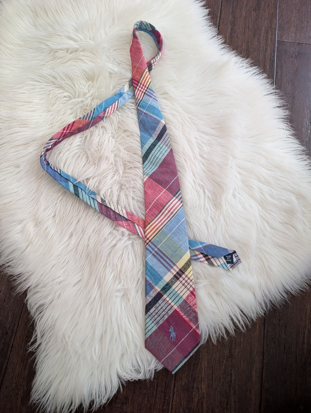 Polo Ralph Lauren Pastel Multicolor Plaid 100% Cotton Tie Pony Logo Made in USA
